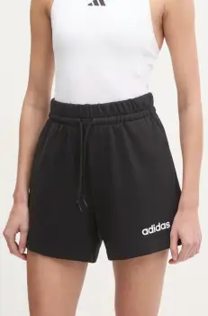 adidas pantaloni scurti Essentials Linear femei, culoarea negru, neted, medium waist, JG8639 imagine