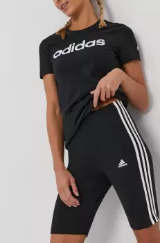 Adidas Pantaloni scurti femei, culoarea negru, cu imprimeu, high waist imagine