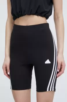 adidas pantaloni scurti femei, culoarea negru, cu imprimeu, high waist imagine