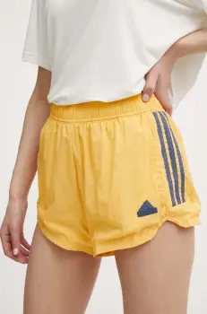 adidas pantaloni scurti TIRO femei, culoarea galben, cu imprimeu, high waist, IS0722 imagine