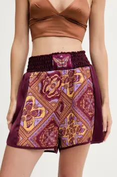 adidas pantaloni scurti x Farm Rio culoarea bordo, cu imprimeu, high waist, JW4482 imagine