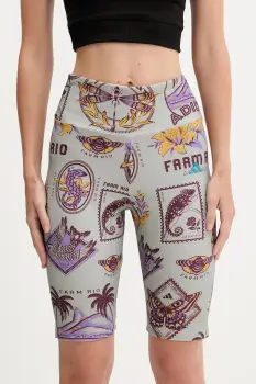 adidas pantaloni scurti x Farm Rio culoarea gri, cu imprimeu, high waist, JM8345 imagine