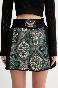 adidas pantaloni scurti x Farm Rio culoarea negru, cu imprimeu, high waist, JW4481 imagine