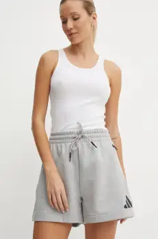 adidas pantaloni scurti ZNE femei, culoarea gri, cu imprimeu, high waist, JJ4677 imagine