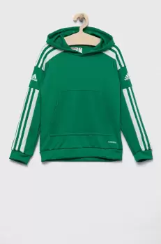adidas Performance bluza copii culoarea verde, cu gluga, modelator imagine