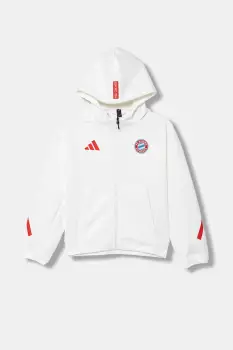 adidas Performance bluza copii FC Bayern Munich culoarea alb, cu gluga, cu imprimeu, JM9437 imagine
