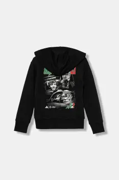 adidas Performance bluza copii MERCEDES culoarea negru, cu gluga, cu imprimeu, KD7302 imagine