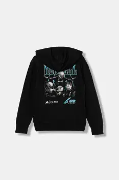 adidas Performance bluza copii MERCEDES culoarea negru, cu gluga, cu imprimeu, KD7308 imagine