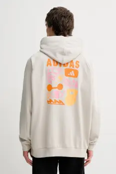 adidas Performance bluza GFX culoarea bej, cu gluga, cu imprimeu, JV8779 imagine