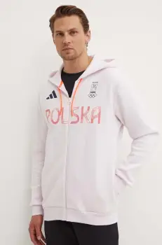 adidas Performance bluza trening Olympic culoarea roz, cu gluga, cu imprimeu, JF6684 imagine