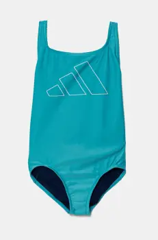 adidas Performance costum de baie dintr-o bucata pentru copii culoarea turcoaz, JJ0431 imagine