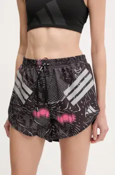 adidas Performance pantaloni scurti de alergare culoarea negru, cu imprimeu, high waist, JC7389 imagine