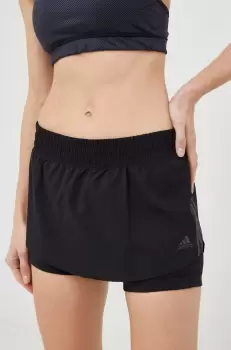 Adidas Performance pantaloni scurti de alergare run icons femei, culoarea negru, cu imprimeu, medium waist imagine