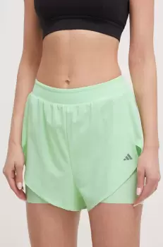 adidas Performance pantaloni scurti de antrenament culoarea verde, neted, high waist imagine