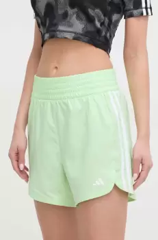 adidas Performance pantaloni scurti de antrenament Pacer culoarea verde, cu imprimeu, high waist imagine