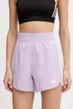 adidas Performance pantaloni scurti de antrenament Pacer culoarea violet, uni, high waist, JX4852 imagine