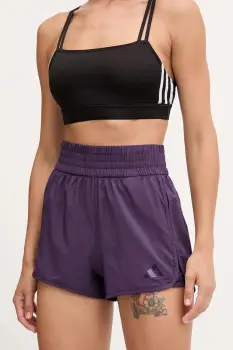 adidas Performance pantaloni scurti de antrenament Pacer culoarea violet, uni, high waist, JX7300 imagine