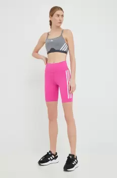 Adidas Performance pantaloni scurti de antrenament Training Icons femei, culoarea roz, cu imprimeu, high waist imagine