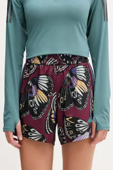 adidas Performance pantaloni scurti de antrenament x Farm Rio culoarea bordo, cu imprimeu, high waist, JL7005 imagine