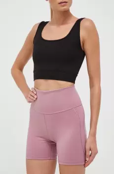 adidas Performance pantaloni scurti de yoga Studio culoarea roz, neted, high waist imagine