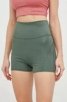 adidas Performance pantaloni scurti de yoga Studio Lux Fire femei, culoarea verde, neted, high waist imagine