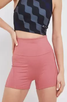 adidas Performance pantaloni scurti de yoga Studio Luxe Fire femei, culoarea portocaliu, neted, high waist imagine