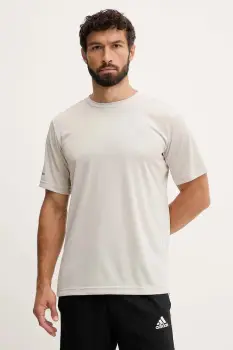 adidas Performance tricou Training Essentials Holiday culoarea bej, uni, JZ4162 imagine