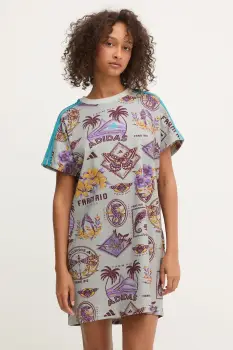 adidas rochie x Farm Rio culoarea gri, mini, oversize, JL7003 imagine