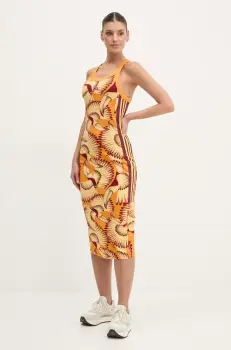 adidas rochie x Farm Rio culoarea portocaliu, midi, mulata, JD6315 imagine