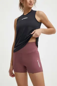 adidas TERREX pantaloni scurti sport Multi femei, culoarea bordo, neted, high waist, IP6872 imagine