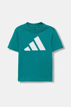 adidas tricou de bumbac pentru copii culoarea turcoaz, cu imprimeu, JV9885 imagine