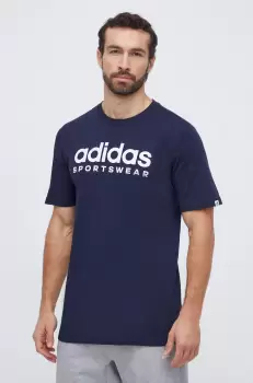 adidas tricou din bumbac barbati, culoarea albastru marin, cu imprimeu imagine