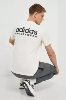 adidas tricou din bumbac barbati, culoarea bej, cu imprimeu imagine