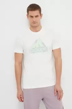 adidas tricou din bumbac barbati, culoarea bej, cu imprimeu imagine