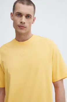 adidas tricou din bumbac barbati, culoarea galben, neted, IR9114 imagine