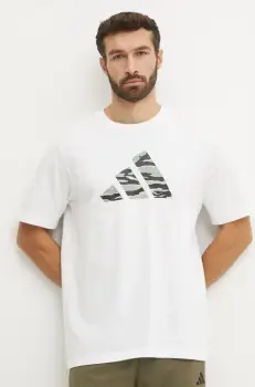 adidas tricou din bumbac Camo barbati, culoarea bej, cu imprimeu, JI6770 imagine