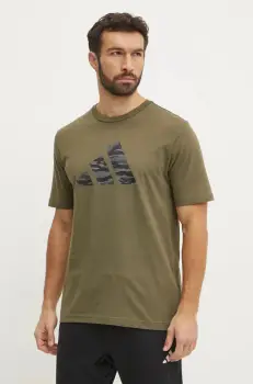adidas tricou din bumbac Camo barbati, culoarea verde, cu imprimeu, JI6768 imagine