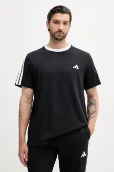 adidas tricou din bumbac Essentials 3-stripes culoarea negru, cu imprimeu, JV6762 imagine