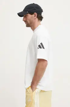 adidas tricou din bumbac Essentials barbati, culoarea alb, cu imprimeu, JC9296 imagine