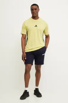 adidas tricou din bumbac Essentials barbati, culoarea galben, cu imprimeu, JE6387 imagine
