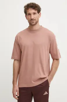 adidas tricou din bumbac Essentials barbati, culoarea portocaliu, cu imprimeu, JF3620 imagine