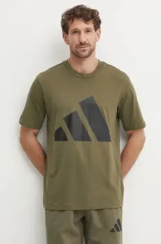 adidas tricou din bumbac Essentials barbati, culoarea verde, cu imprimeu, JE8931 imagine