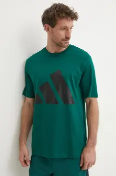 adidas tricou din bumbac Essentials barbati, culoarea verde, cu imprimeu, JE8932 imagine