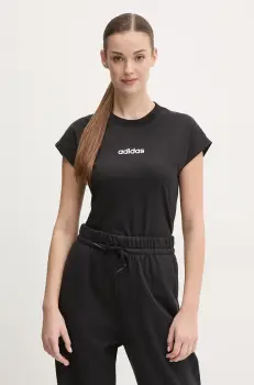 adidas tricou din bumbac Essentials Linear femei, culoarea negru, JC8238 imagine