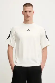 adidas tricou din bumbac Stadium culoarea bej, cu imprimeu, JX5640 imagine