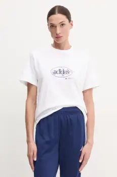 adidas tricou din bumbac W Elem Flrl Tee femei, culoarea alb, JI9432 imagine