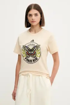 adidas tricou din bumbac x Farm Rio culoarea bej, JL8614 imagine