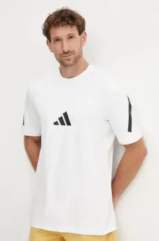 adidas tricou din bumbac ZNE barbati, culoarea alb, cu imprimeu, JE3078 imagine