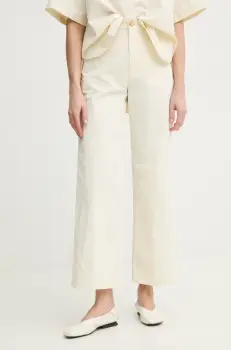 AERON pantaloni BLADE femei, culoarea bej, lat, high waist, PA314537 imagine