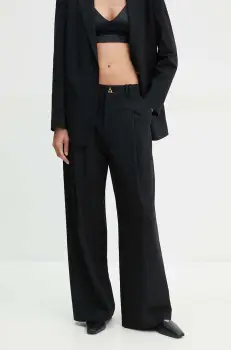 AERON pantaloni femei, culoarea negru, lat, high waist, CRPA249474 imagine